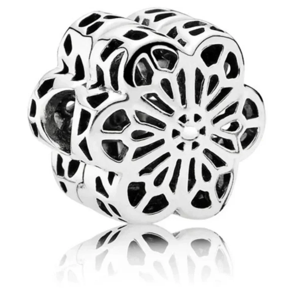 Pandora Floral Lace Daisy Clip Charm Silver - Picture 1 of 4